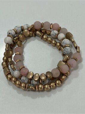 Gold, Pink & White Beaded Stretch Bracelet Set